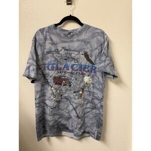 Vintage Glacier National Park Map All Over Print Double Sided T-Shirt Size Large